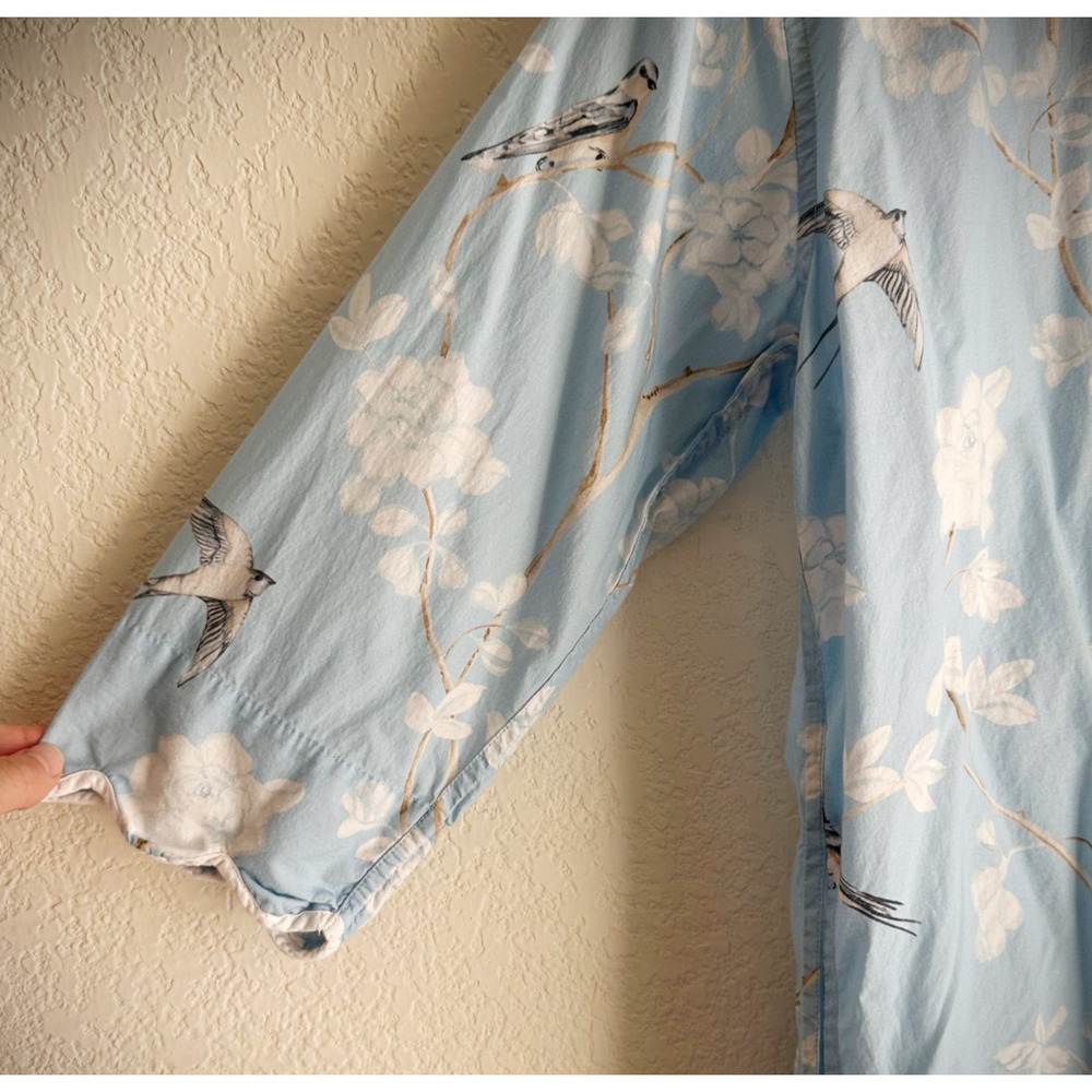 Hedi Carey Women Sleep Shirt Small Blue Birds Button Cottage Prairie Boho Cotton - Picture 5 of 10